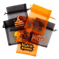 Organzy zakjes Halloween 12 x 15 cm - mix van patronen en kleuren Veelkleurige zakken