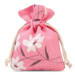 Zakjes à la linnen met print 12 x 15 cm - natuurlijk / roze bloemen Roze zakjes
