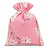 Zakjes à la linnen met print 13 x 18 cm -natuurlijk / roze bloemen Roze zakjes