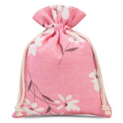 Zakje à la linnen met print 18 x 24 cm –natuurlijk / roze bloemen Roze zakjes
