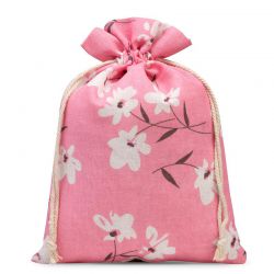 Zakje à la linnen met print 22 x 30 cm - natuurlijk / roze bloemen Roze zakjes