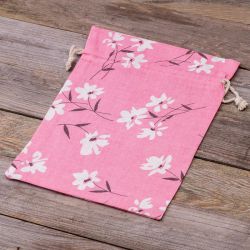 Zak à la linnen met print 30 x 40 cm -natuurlijk / roze bloemen Voor kinderen