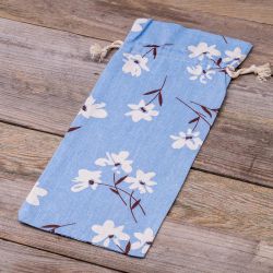 Zakje à la linnen met print 16 x 37 cm - natuurlijk / blauwe bloemen Op reis