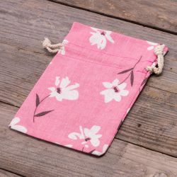 Zakjes à la linnen met print 13 x 18 cm -natuurlijk / roze bloemen Op reis