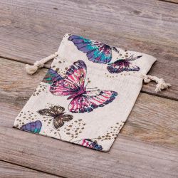 Zakjes à la linnen met print 13 x 18 cm - natuurlijk / vlinder Bedrukte organzazakjes