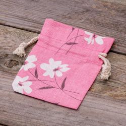 Zakjes à la linnen met print 10 x 13 cm - natuurlijk / roze bloemen Linnen zakjes