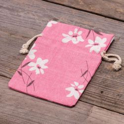 Zakjes à la linnen met print 12 x 15 cm - natuurlijk / roze bloemen Kleine Zakjes 12x15 cm