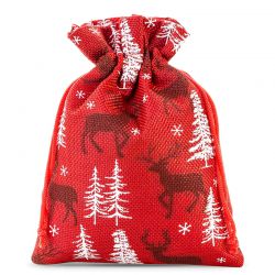 Jute zakjes 22 x 30 cm - rood / rendier Kerst tassen