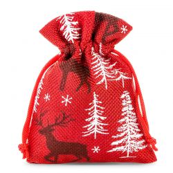 Jute zakjes 8 x 10 cm - rood / rendier Kerst tassen