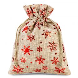 Jute zakjes 12 x 15 cm - natuurlijke kleur / sterren Kerst tassen