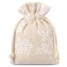 Zakjes à la linnen met print 13 x 18 cm - natuurlijke kleur / sneeuw Kerst tassen