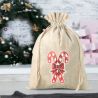 Zak à la linnen met print 30 x 40 cm - natuurlijke kleur / Kerstmis, Lolly Bedrukte organzazakjes