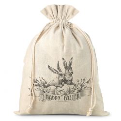 Zakje à la linnen 26 x 35 cm met een opdruk van vintage konijntjes voor Pasen Pasen tassen