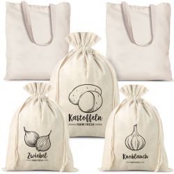 Zakjes à la linnen voor groenten (3 st) en katoenen zakken voor inkopen (2 st) (DE) Katoenen zakjes
