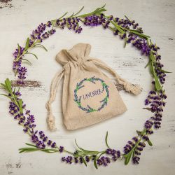 Zakjes à la linnen met print 10 x 13 cm - natuurlijke kleur / van lavendel Tafeldecoratie