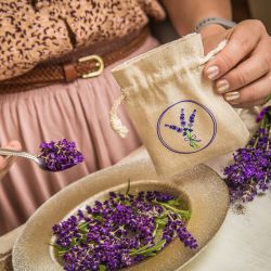 Zakjes à la linnen met print 10 x 13 cm - natuurlijke kleur / van lavendel DIY – creatieve sets