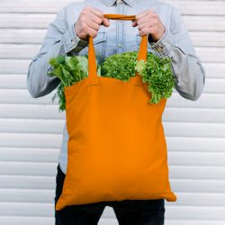 Een katoenen tas 38 x 42 cm met lange hengsels - oranje Boodschappentassen met hengsels