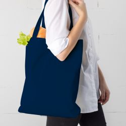 Een katoenen tas 38 x 42 cm met lange hengsels - marineblauw Boodschappentassen met hengsels
