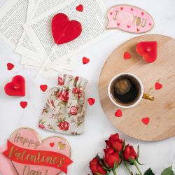 Zakjes à la linnen met print 11 x 14 cm - natuurlijke kleur / rozen Valentijn
