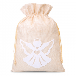 Jute zak 22 x 30 cm- witte engel Kerst tassen