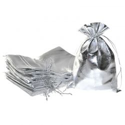 Metaalachtige zakjes 18 x 24 cm - zilver metallic Kerst tassen
