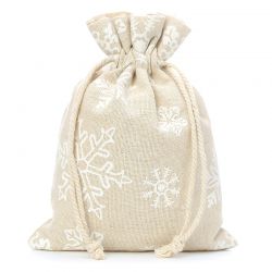 Zakjes à la linnen met print 15 x 20 cm - natuurlijke kleur / sneeuw Kerst tassen