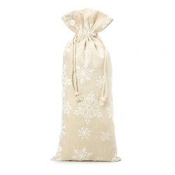 Zakjes à la linnen met print 16 x 37 cm - natuurlijke kleur / sneeuw Kerst tassen