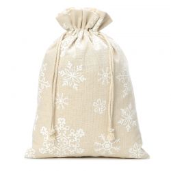 Zak à la linnen met print 26 x 35 cm - natuurlijke kleur / sneeuw Kerst tassen