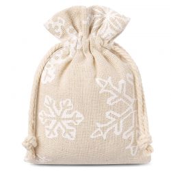 Zakjes à la linnen met print 9 x 12 cm - natuurlijke kleur / sneeuw Kerst tassen