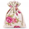Zakjes à la linnen met print 8 x 10 cm - natuurlijke kleur / rozen Kleine Zakjes 8x10 cm