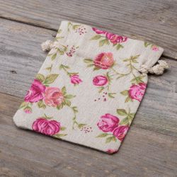 Zakjes à la linnen met print 9 x 12 cm - natuurlijke kleur / rozen Linnen zakjes