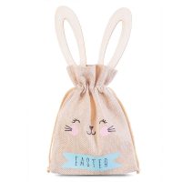 Jute zakje 13 x 18 cm – Pasen + houten paasei met hengsels Gelegenheden zakjes