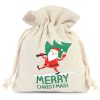 Zakjes à la linnen met print 12 x 15 cm - natuurlijke kleur / Kerstman Kerst tassen