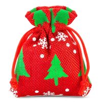 Jute zakjes 10 x 13 cm - rood / kerstboom Kerst tassen