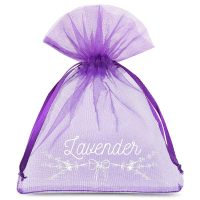 Organza zakjes  10 x 13 cm - donkerpaars met druk (lavendel) - 3 Donkerpaarse zakken