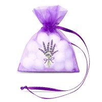 Organza zakjes 7 x 9 cm - donkerpaars met druk lavendel Organza zakjes