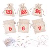 Adventskalender jute zakjes 11 x 14 cm - naturel + rode cijfers Kerst tassen