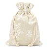 Zakjes à la linnen met print 15 x 20 cm - natuurlijke kleur / sneeuw Kerst tassen