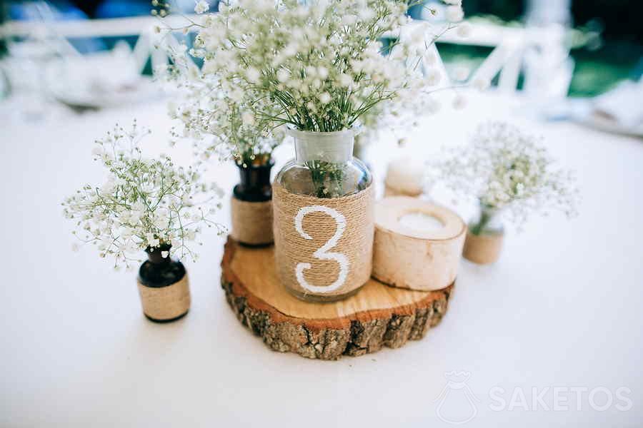 Rustieke bruiloft decoraties gemaakt van potten - rustieke bruiloft