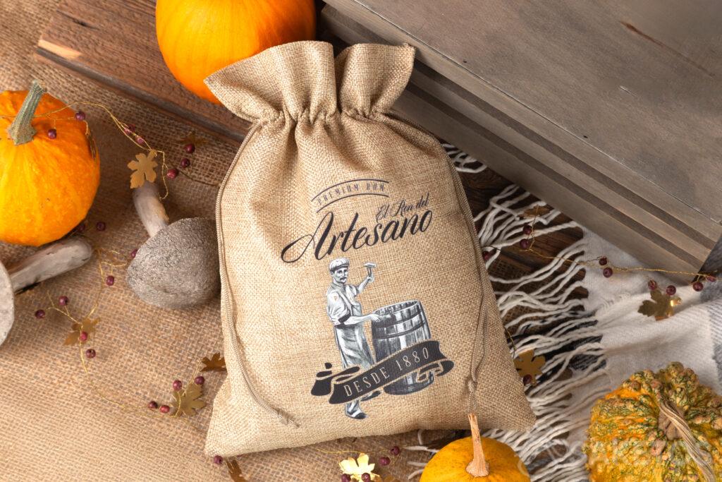 Technologie die tonale overgangen en full-colour prints mogelijk maken 2 Jute zakje met zwart-witte bedrukking en toonovergangen