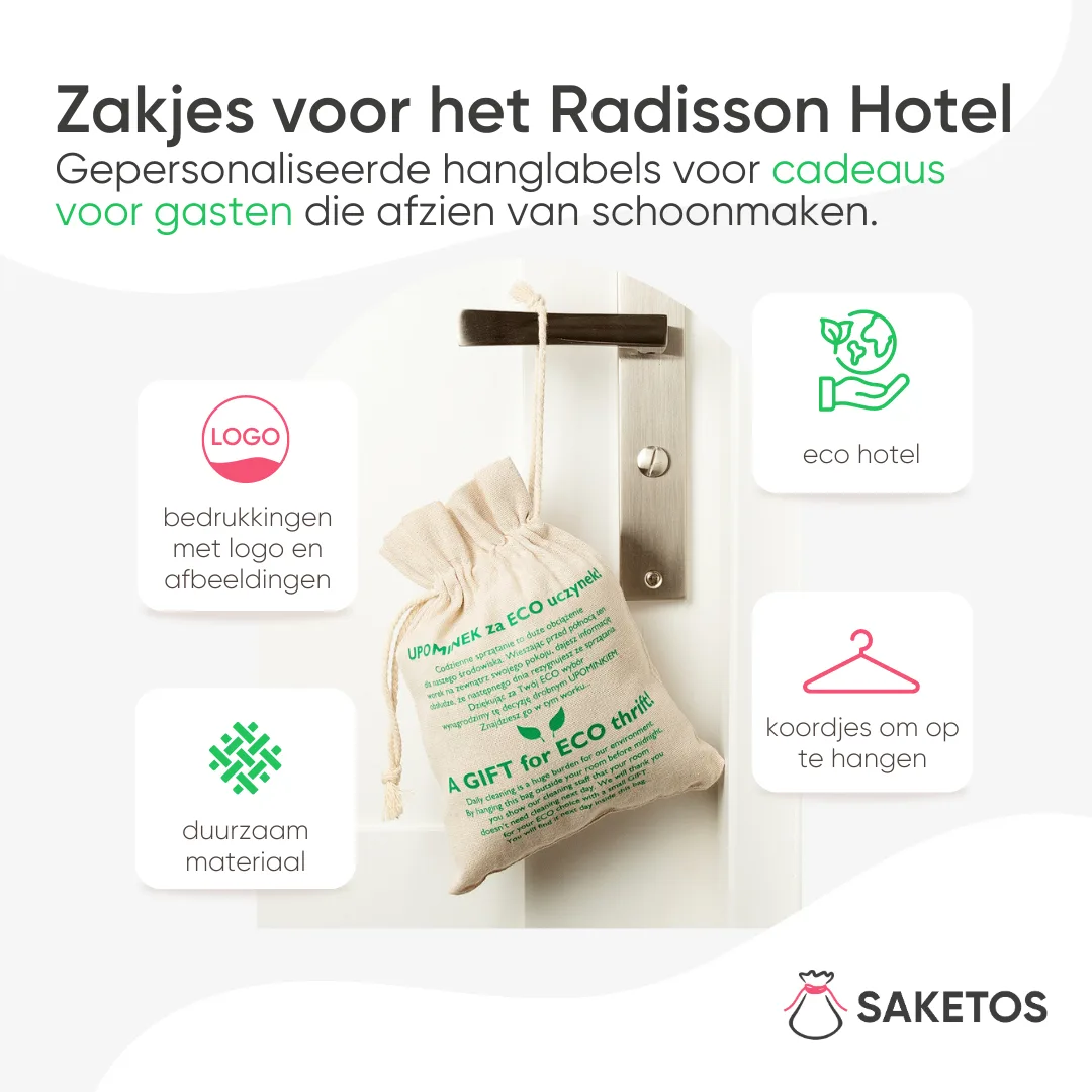15% lagere schoonmaakkosten bij Radisson Resort Kołobrzeg dankzij de zakken van Saketos 3 Stoffen zak voor geschenken voor gasten