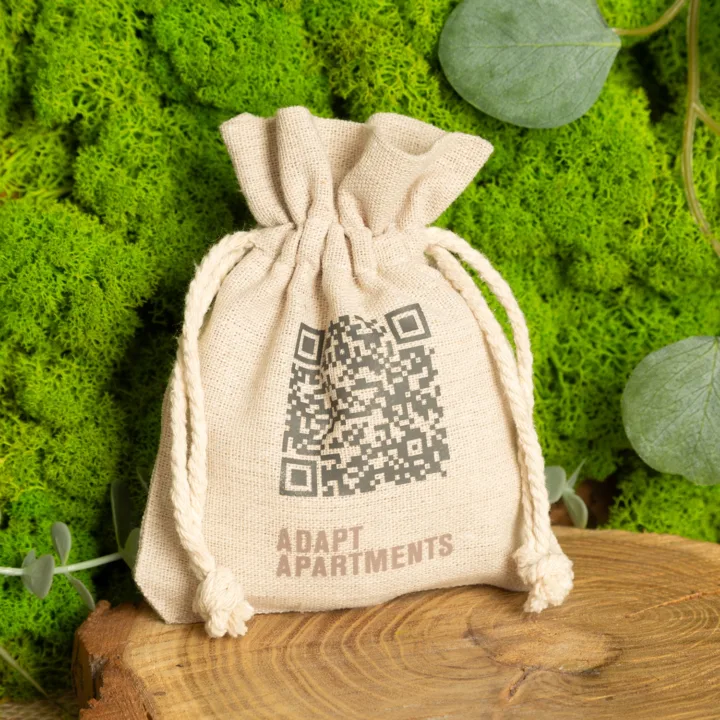 Linnen zakje met QR-code bedrukking